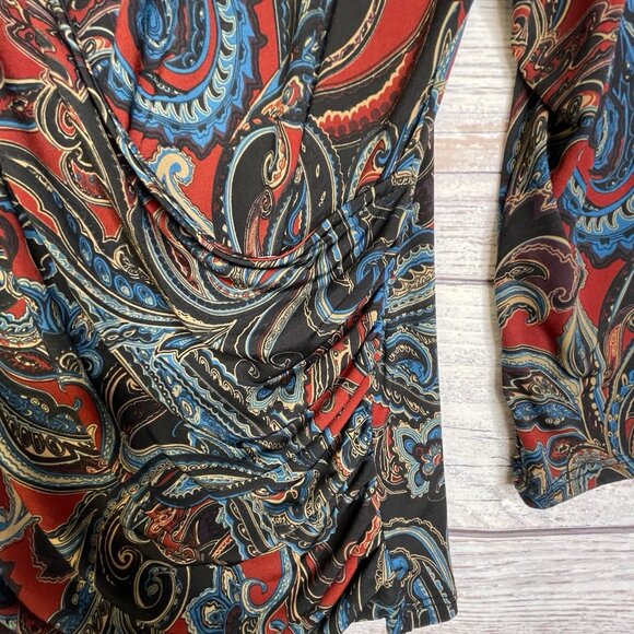 INC International Concepts Size XL Red Paisley Y2K Wrap Babydoll Top Whimsigoth - Picture 4 of 11